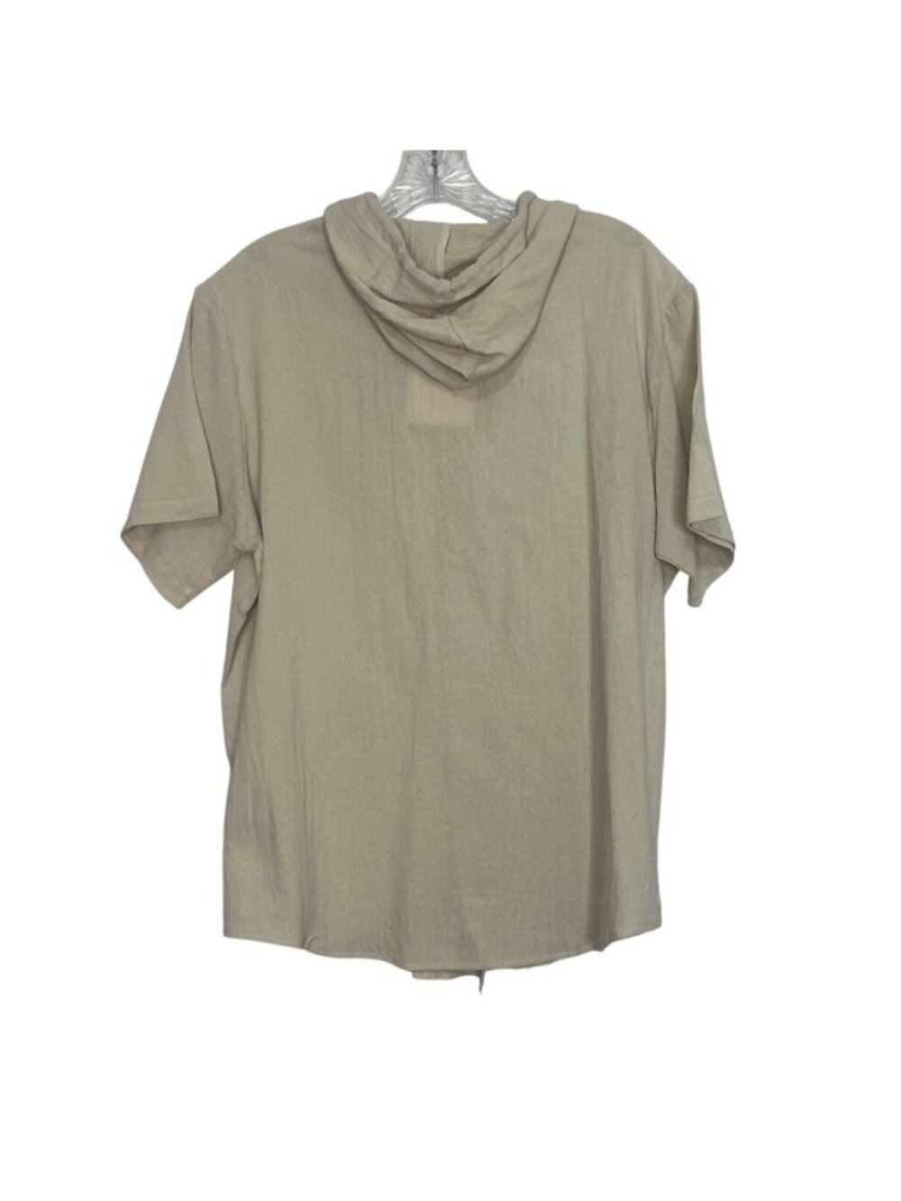 Lingt‎ Chic Hooded Button Up Shirt Small Beige New Short Sleeves Lightweight - Picture 2 of 8